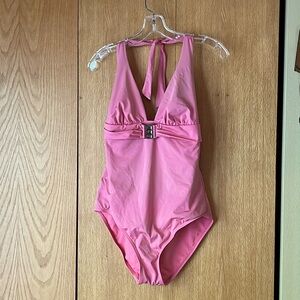 Kenneth Cole New York size 10 pink embellished maillot halter swim one piece